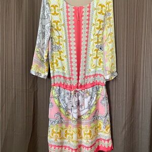 Women's Multicolor Summer Dress - 3/4 Sleeve Knee-Length Dress